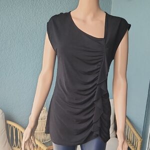 Women's Black Side-Ruffle Tee